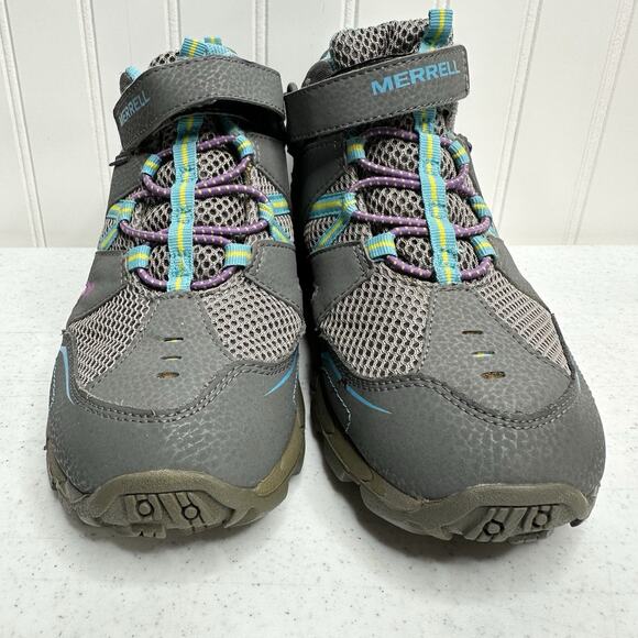 Merrell Boots Girls 5M Youth Hilltop Mid Quick Close Grey Waterproof Hiking Shoe - Picture 2 of 9